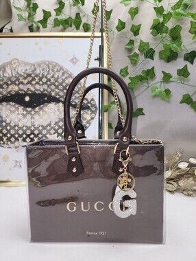 Authentic Gucci Shopping Bag In PVC Tote W/ Real Leather Handles